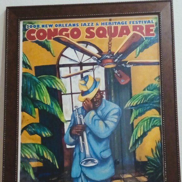 Framed, signed & numbered, 2008 Jazz Fest poster. New Orleans